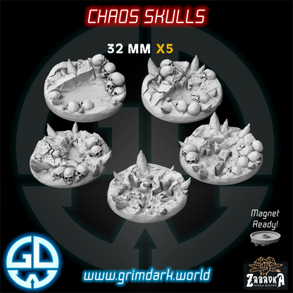 a picture of a set of five chaos skulls