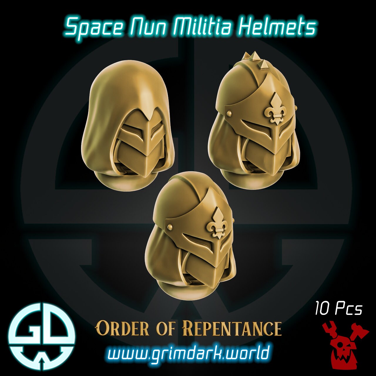 a set of three star wars helmets on a black background