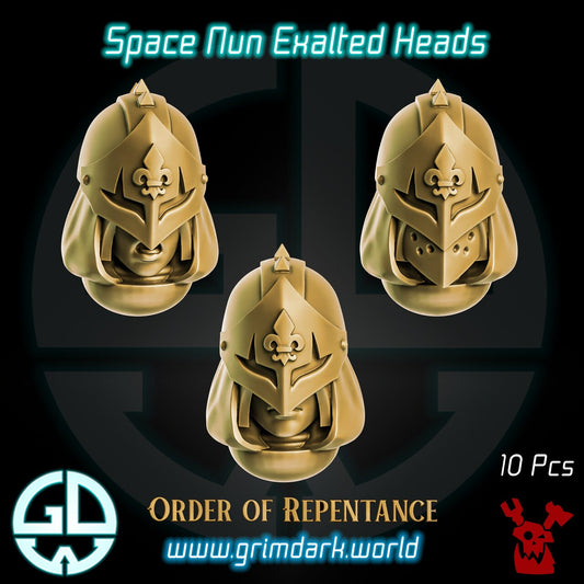 a set of three golden helmets with a black background