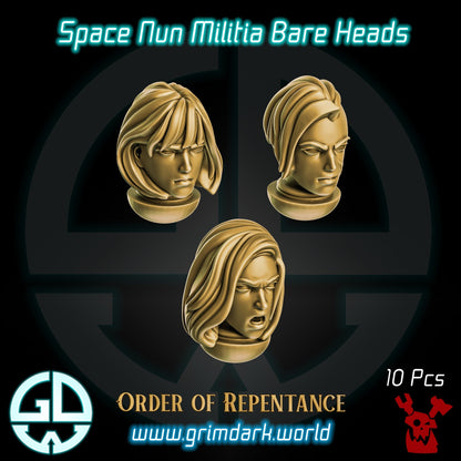 a set of three metal heads of a woman